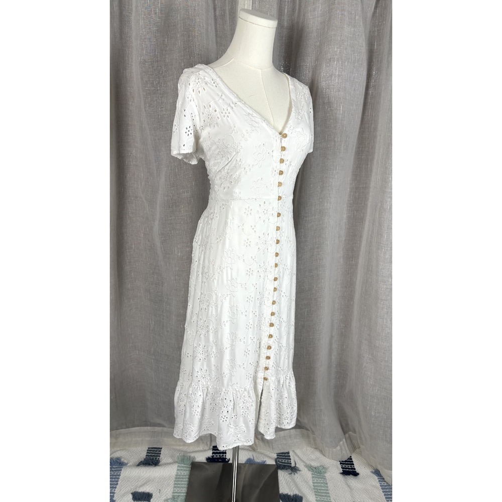 Torrid White Eyelet Midi Dress Sz 0X XL Short Sleeve Button Up Coquette Coastal